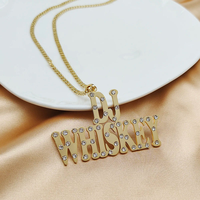 Crystal Big Pendant Letters Necklace with Zirconia