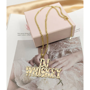 Crystal Big Pendant Letters Necklace with Zirconia