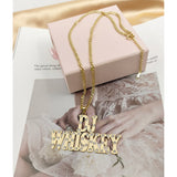 Crystal Big Pendant Letters Necklace with Zirconia