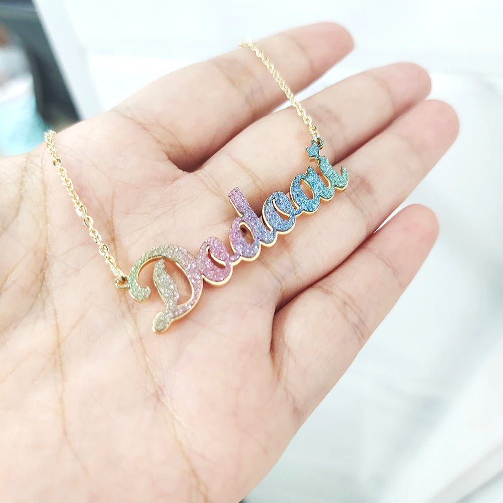 Colorful Name Necklace Stainless Steel Choker Women Gift