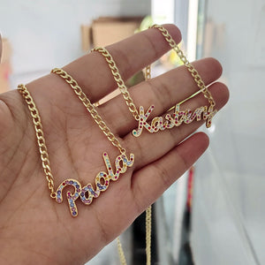 Stainless Steel Name Necklace With Rhinestones Women Initials Choker Jewelry