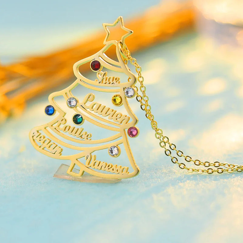 Personalized Christmas Pendant Necklace Stainless Steel Crystal Tree Necklaces