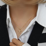 Mini Cross Pendant Necklace 18K Plated Small Crystal Cross Necklace For Women