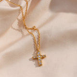 Mini Cross Pendant Necklace 18K Plated Small Crystal Cross Necklace For Women