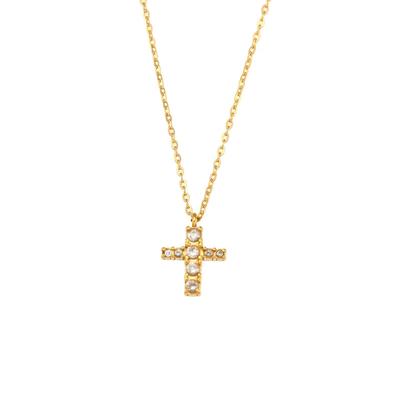 Mini Cross Pendant Necklace 18K Plated Small Crystal Cross Necklace For Women