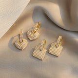 Small Pearl Geometric Square Pendant Earrings for Women Jewelry