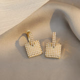 Small Pearl Geometric Square Pendant Earrings for Women Jewelry