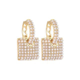 Small Pearl Geometric Square Pendant Earrings for Women Jewelry