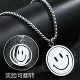 Double Sided Smiley Face Pendant Necklaces Street Stainless Steel