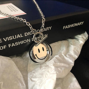 Double Sided Smiley Face Pendant Necklaces Street Stainless Steel