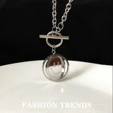 Double Sided Smiley Face Pendant Necklaces Street Stainless Steel