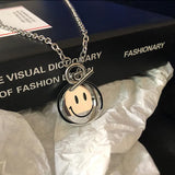 Double Sided Smiley Face Pendant Necklaces Street Stainless Steel
