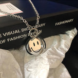 Double Sided Smiley Face Pendant Necklaces Street Stainless Steel