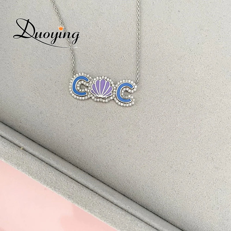 Enamel Choker Necklace with Shell, Personalized Name Necklace