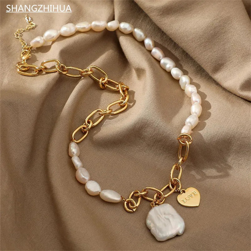 Europe America Natural Pearl Pendant Necklace Women Retro Party Jewelry
