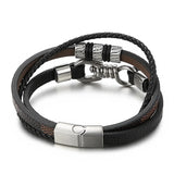 European Punk Jewelry Men's Multilayer Leather Bracelet 210mm