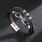 European Punk Jewelry Men's Multilayer Leather Bracelet 210mm