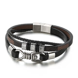 European Punk Jewelry Men's Multilayer Leather Bracelet 210mm