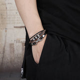 European Punk Jewelry Men's Multilayer Leather Bracelet 210mm