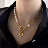 European Titanium Steel Metal Chain Pearl Necklace Women Retro