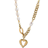 European Titanium Steel Metal Chain Pearl Necklace Women Retro