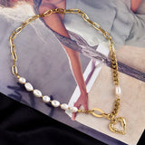 European Titanium Steel Metal Chain Pearl Necklace Women Retro