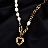 European Titanium Steel Metal Chain Pearl Necklace Women Retro