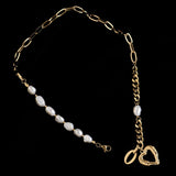 European Titanium Steel Metal Chain Pearl Necklace Women Retro