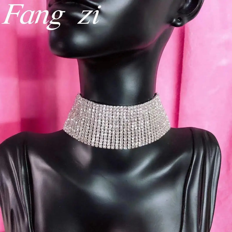 Shining Rhinestone Necklace Women's Adjustable Crystal Necklace
