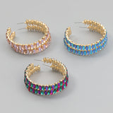 Metal Rhinestone Flower Earrings Banquet Hoops Women's Statement Earrings