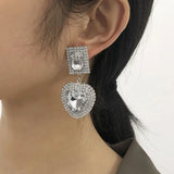 Crystal Heart Dangle Drop Stud Earrings for Women