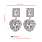 Crystal Heart Dangle Drop Stud Earrings for Women