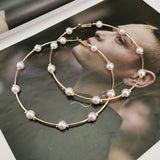 Exaggerated Pearls Circle Hoop Earrings Wedding Jewelry