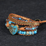 Multilayered Leather Wrap Bracelet with Ocean Jasper Charm Beads