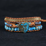 Multilayered Leather Wrap Bracelet with Ocean Jasper Charm Beads
