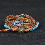 Multilayered Leather Wrap Bracelet with Ocean Jasper Charm Beads