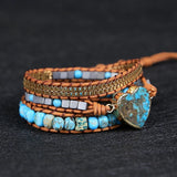 Multilayered Leather Wrap Bracelet with Ocean Jasper Charm Beads