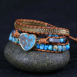 Multilayered Leather Wrap Bracelet with Ocean Jasper Charm Beads