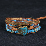 Multilayered Leather Wrap Bracelet with Ocean Jasper Charm Beads