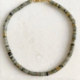 Natural Stone Beaded Necklace Green Gray Retro Charm Jewelry Men Women