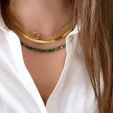 Natural Stone Beaded Necklace Green Gray Retro Charm Jewelry Men Women