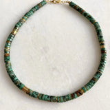 Natural Stone Beaded Necklace Green Gray Retro Charm Jewelry Men Women