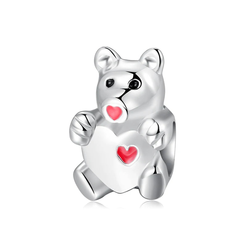 925 Sterling Silver Rainbow Puzzle Bear Beads for Bracelet