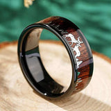 9mm Tungsten Wedding Band Inlay Koa Wood Deer Family Silhouette Ring