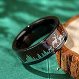 9mm Tungsten Wedding Band Inlay Koa Wood Deer Family Silhouette Ring
