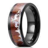 9mm Tungsten Wedding Band Inlay Koa Wood Deer Family Silhouette Ring