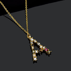 A-Z Letter Pendant Necklace Stainless Steel Opals