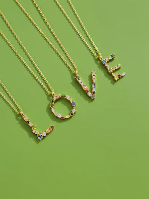 A-Z Letter Pendant Necklace Stainless Steel Opals