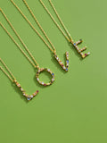 A-Z Letter Pendant Necklace Stainless Steel Opals