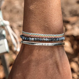 925 Silver Plated Natural Agate Beaded Rope Friendship Bracelet Set